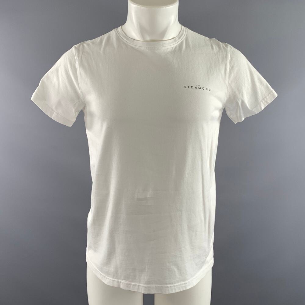 JOHN RICHMOND Size S White Black Embroidery Cotton Crew Neck T shirt